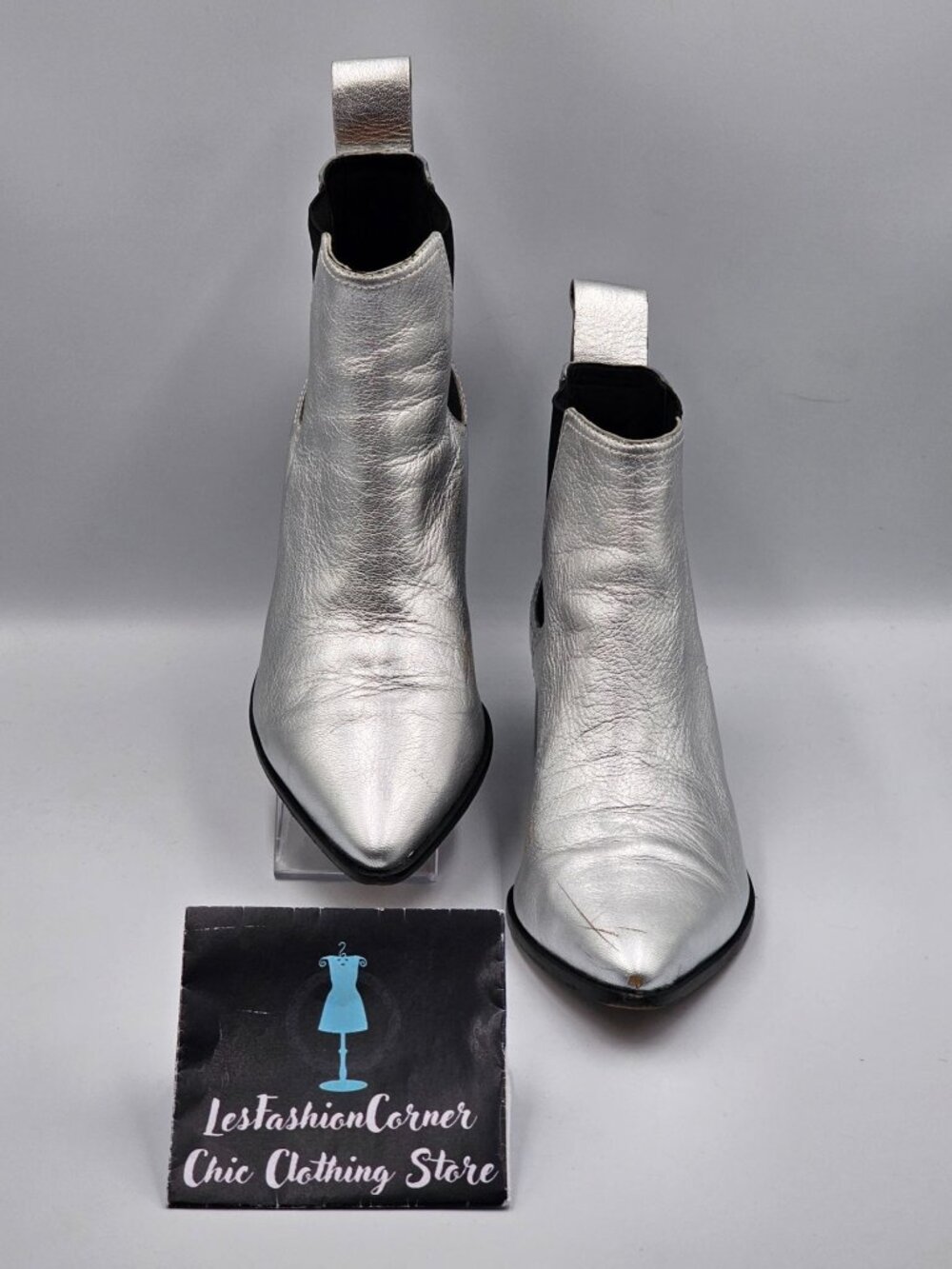 Loeffler Randall Women Metallic Silver Nellie Chelsea Pointed Booties Sz10 2971 - Picture 12 of 16